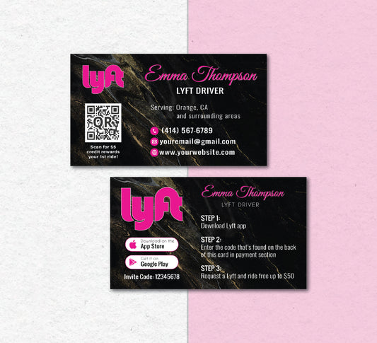 Black Gold Lyft Business Card, Luxury Driver Card, Personalized Lyft Business Cards LY05