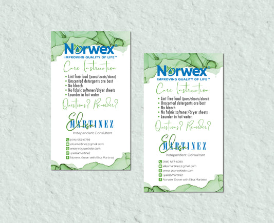 Green Norwex Care Instruction Card, Personalized Norwex Business Card NR30