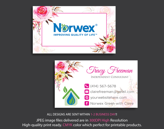 Watercoler Norwex Business Card, Personalized Norwex Business Cards NR08