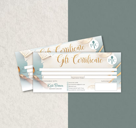 Personalized Pampered Chef Gift Certificate, Pampered Chef Business Card PPC24