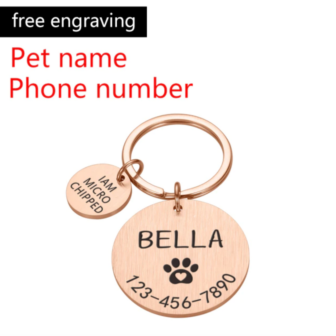 Personalized Name Phone Engraved Dog Pet ID Tag, Bone Flower Pet ID Name for Cat Puppy Dog Tag Pendant Keyring Pet Accessories