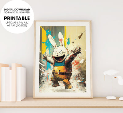 Fun Rabbit, Happy Rabbit Art, Rabbit Anime, Retro Material, Poster Design, Printable Art