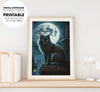 Night Time Magical Cat Under The Full Moon, Cool Black Cat, Poster Design, Printable Art