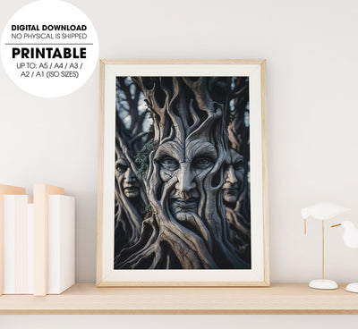Ent Forest, Multiple Rows Of Trees With Gnarly Faces, Poster Design, Printable Art