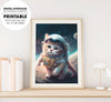 Kawaii Space Cat With His Cosmonaut Suit, Traveling Around A Star, Poster Design, Printable Art