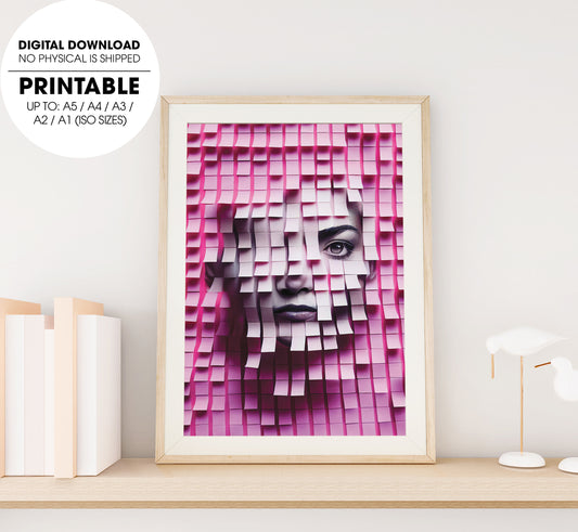 Portrait Of A Girl With Hundreds Of Post - Contemporary Art, Poster Design, Printable Art