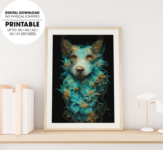 Australian Cattle Dog Lover, Blue Fractal Fur Psychedelic, Fantasy Dog, Poster Design, Printable Art