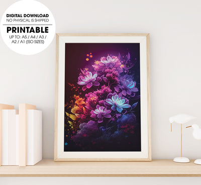 Beautiful Flower Clusters With Flowers Shine Brightly, Neon Lights, Poster Design, Printable Art
