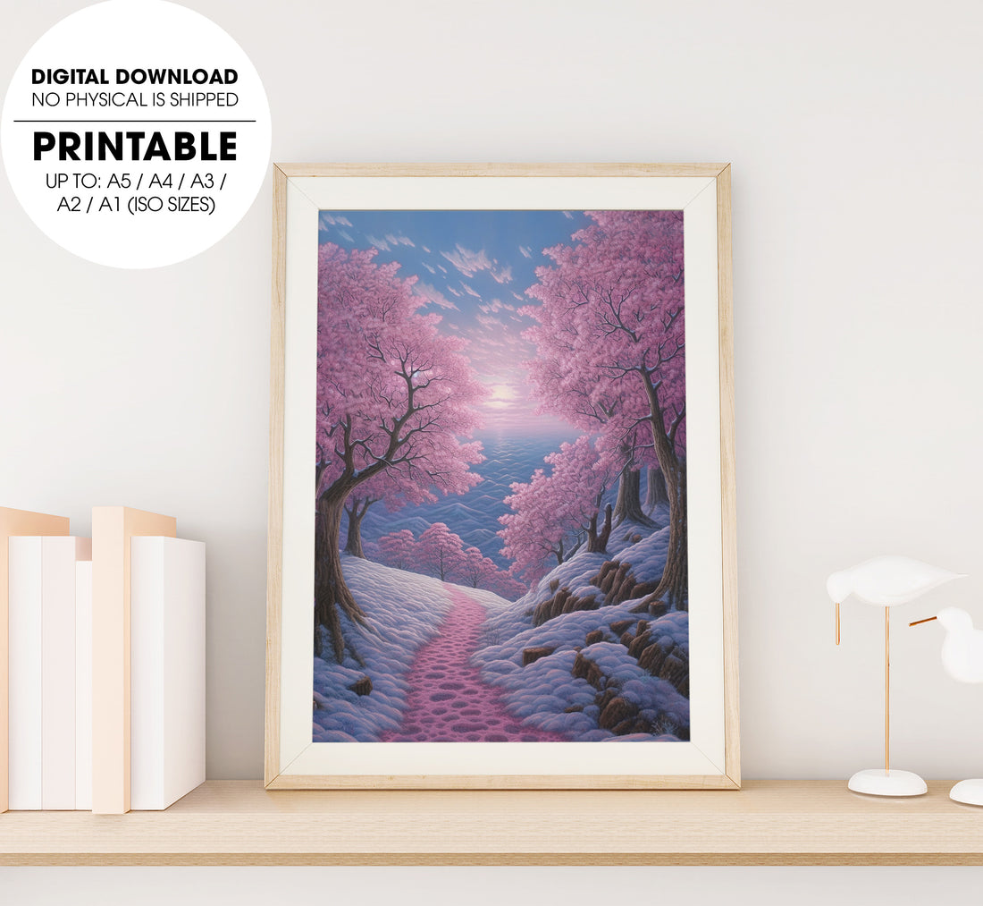 Cherry Blossoms In The Snow, Sakura Street, Pink Flower In Snow Season