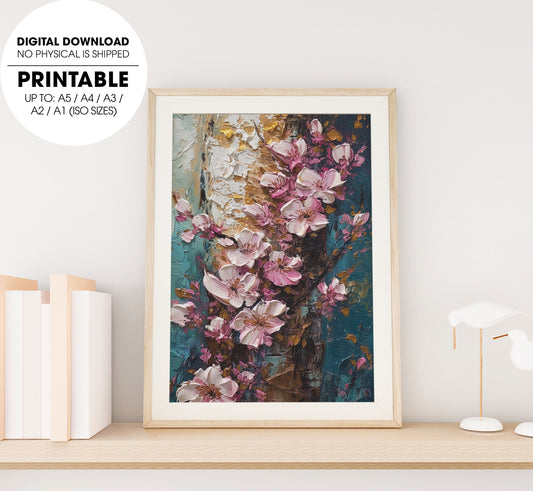 Close - Up, Pallet Knife Impasto Masterpiece Of A Zoomed In Cherry Blossom Petal, Poster Design, Printable Art