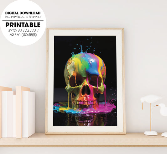 Colorful Splashes Skull, Splashes On Skull, Hypnotic Mesmerizing