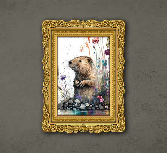 An Addorable Baby Beaver, Beaver Lover Art, Watercolor Bear, Poster Design, Printable Art