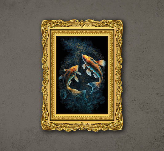 Beautiful Koi Painting Lung Ling, Two Koi Swimming Underwater, Poster Design, Printable Art