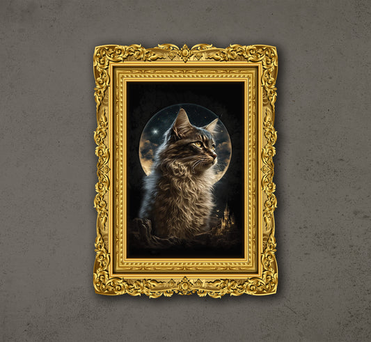 Majestic Kitten Superimposed By The Moon, Big Cat, Giant Cute Cat, Poster Design, Printable Art