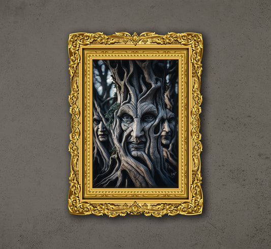 Ent Forest, Multiple Rows Of Trees With Gnarly Faces, Poster Design, Printable Art