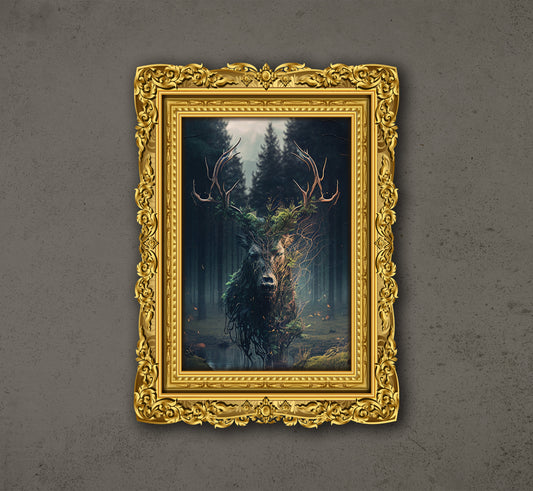 The Spirit Of The First Forest, Stunning Deer In The Midst of Forest, Poster Design, Printable Art