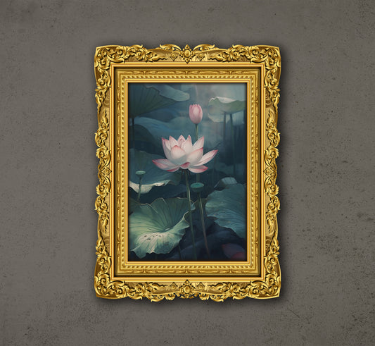 A Close Up Of Lotus Leaf And Lotus Flower In Summer, Muted Colors