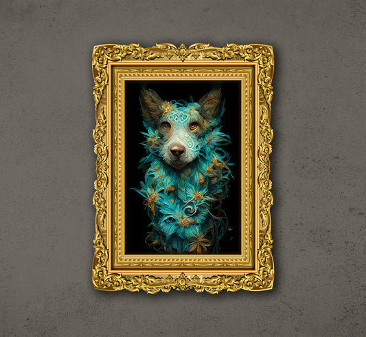 Australian Cattle Dog Lover, Blue Fractal Fur Psychedelic, Fantasy Dog, Poster Design, Printable Art