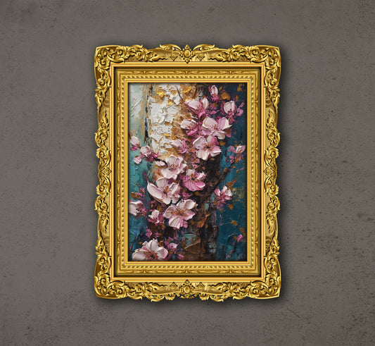 Close - Up, Pallet Knife Impasto Masterpiece Of A Zoomed In Cherry Blossom Petal, Poster Design, Printable Art