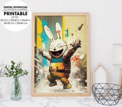 Fun Rabbit, Happy Rabbit Art, Rabbit Anime, Retro Material, Poster Design, Printable Art