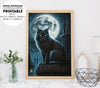 Night Time Magical Cat Under The Full Moon, Cool Black Cat, Poster Design, Printable Art