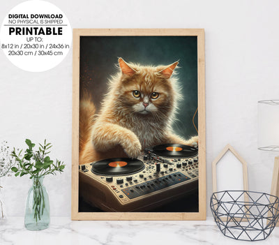 DJ Cat, Cat Playing Music, Cool Cat, Best DJ, Best Cat Ever, Poster Design, Printable Art