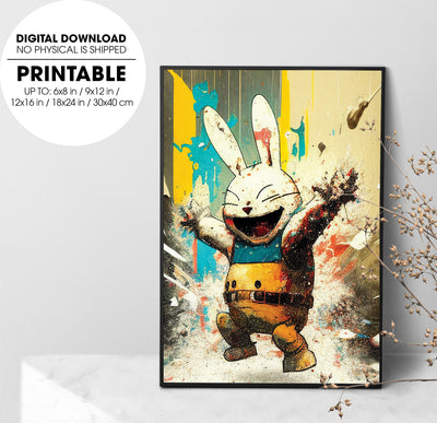 Fun Rabbit, Happy Rabbit Art, Rabbit Anime, Retro Material, Poster Design, Printable Art