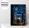 Luminous Imaginary, Animal In A Forest At Night, Neon Deer, Poster Design, Printable Art