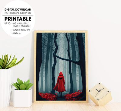 The Red Riding Forest, Lonely Man In The Woods, Love Fairy Tales, Poster Design, Printable Art