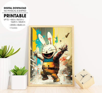 Fun Rabbit, Happy Rabbit Art, Rabbit Anime, Retro Material, Poster Design, Printable Art