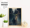 The Spirit Of The First Forest, Stunning Deer In The Midst of Forest, Poster Design, Printable Art