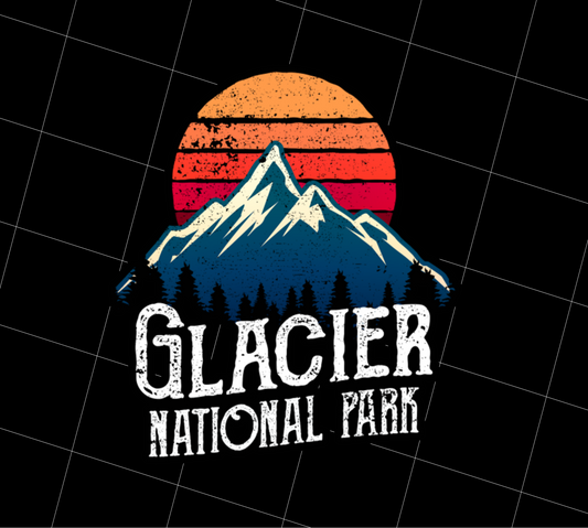 Retro Glacier National Park Montana Mountain, Vintage Park Lover, PNG Printable, DIGITAL File