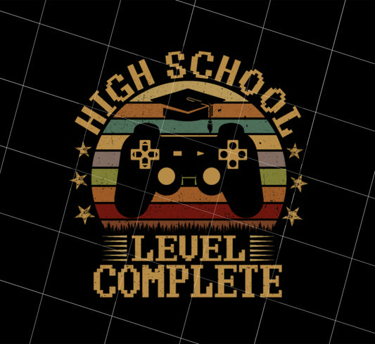 Retro High School Level Complete Gamer Graduation Png, Love School Retro Png, My Love Is Study Gift Png For You, PNG Printable, DIGITAL File