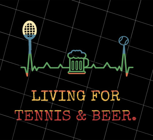 Retro Living For Tennis And Beer Png, Funny Tennis Gift Png, Real Love Is Tennis And Beer Png, Heartbeat Beer, Png Printable, Digital File