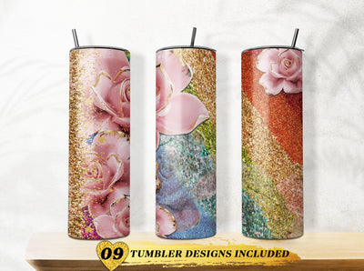 20 oz & 30 oz Skinny Tumbler Sublimation Designs, Roses Lover Glitter Roses Colorful Blink Style Tumbler - PNG Digital Download