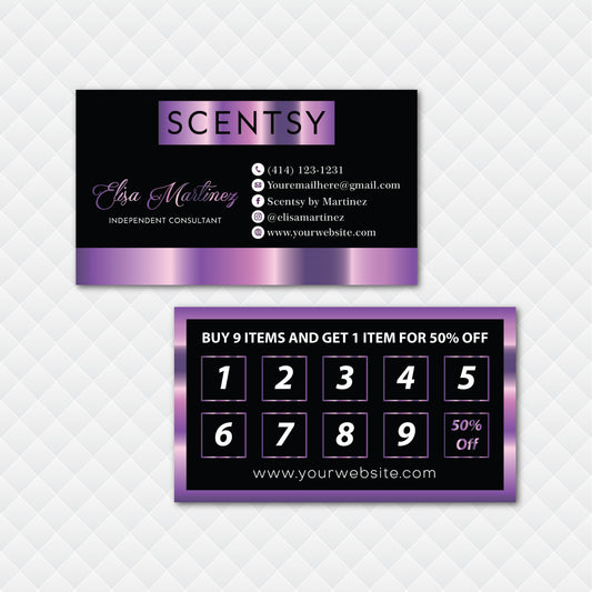 Editable Violet Lash Scentsy Loyalty Marketing Card, Personalized Scentsy Business Cards SS13