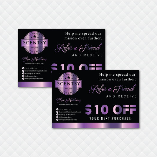 Editable Violet Lash Scentsy Refer A Friend Cards, Personalized Scentsy Business Cards SS13