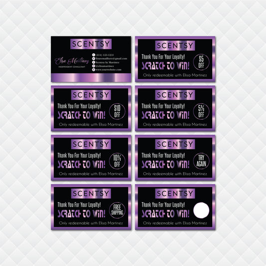 Editable Violet Lash Scentsy Scratch To Win Card, Personalized Scentsy Business Cards SS13