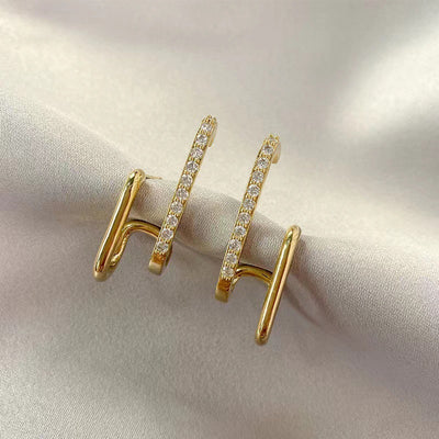 LATS 2023 New Design Irregular U-shaped Gold Color Earrings for Woman Korean Crystal Fashion Jewelry Unusual Accessories Girls