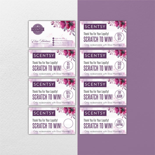 Flower Scentsy Scratch To Win Card, Personalized Scentsy Business Cards SS06