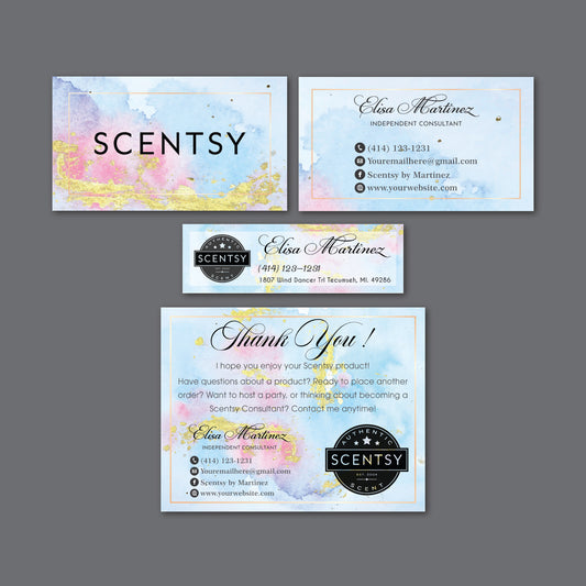Light Blue Style Scentsy Marketing Bundle, Personalized Scentsy Full Kit Business Cards SS08