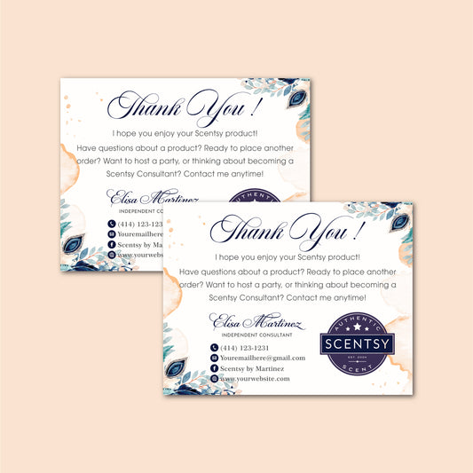 Blue Scentsy Thank You Card Minimalist Style, Personalized Scentsy Business Cards SS09