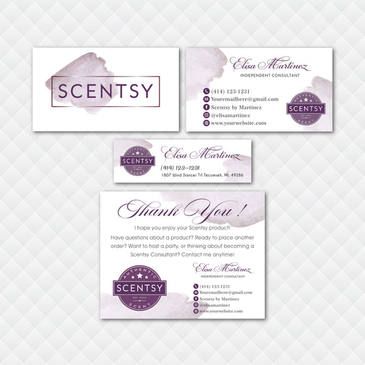 Violet Watercolor Scentsy Marketing Bundle, Personalized Scentsy Full Kit Business Cards SS11