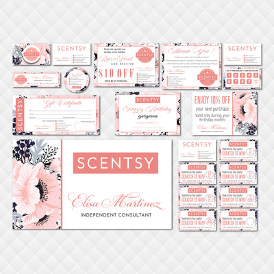 Pink Floral Scentsy Marketing Bundle, Personalized Scentsy Full Kit Business Cards SS12