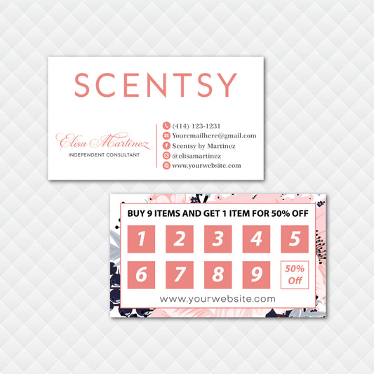 Pink Floral Scentsy Loyalty Marketing Card, Personalized Scentsy Business Cards SS12