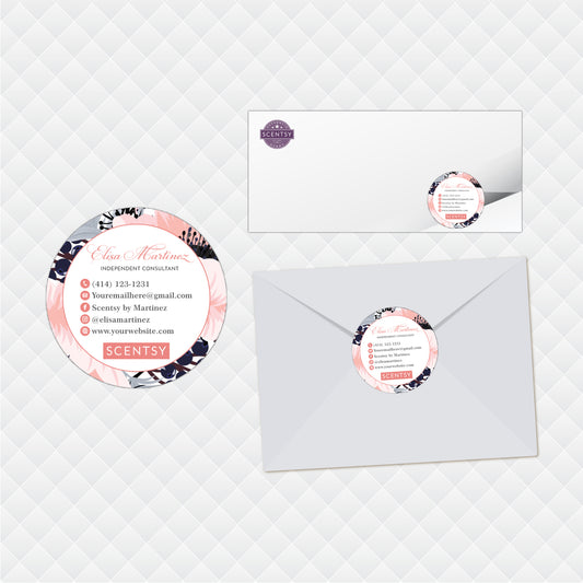 Pink Floral Scentsy Envelop Seal - Stickers, Personalized Scentsy Business Cards SS12