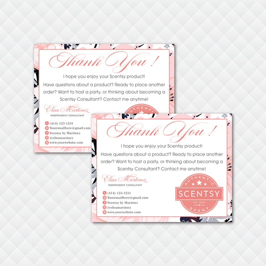 Pink Floral Scentsy Thank You Card, Personalized Scentsy Business Cards SS12
