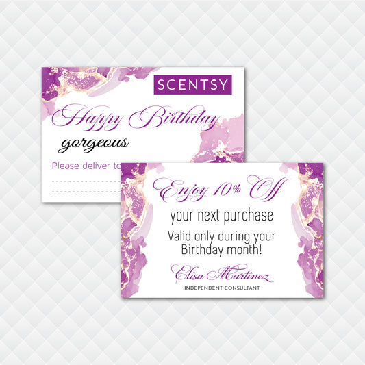 Purple Gold Scentsy Birthday Cards, Personalized Scentsy Business Cards SS14