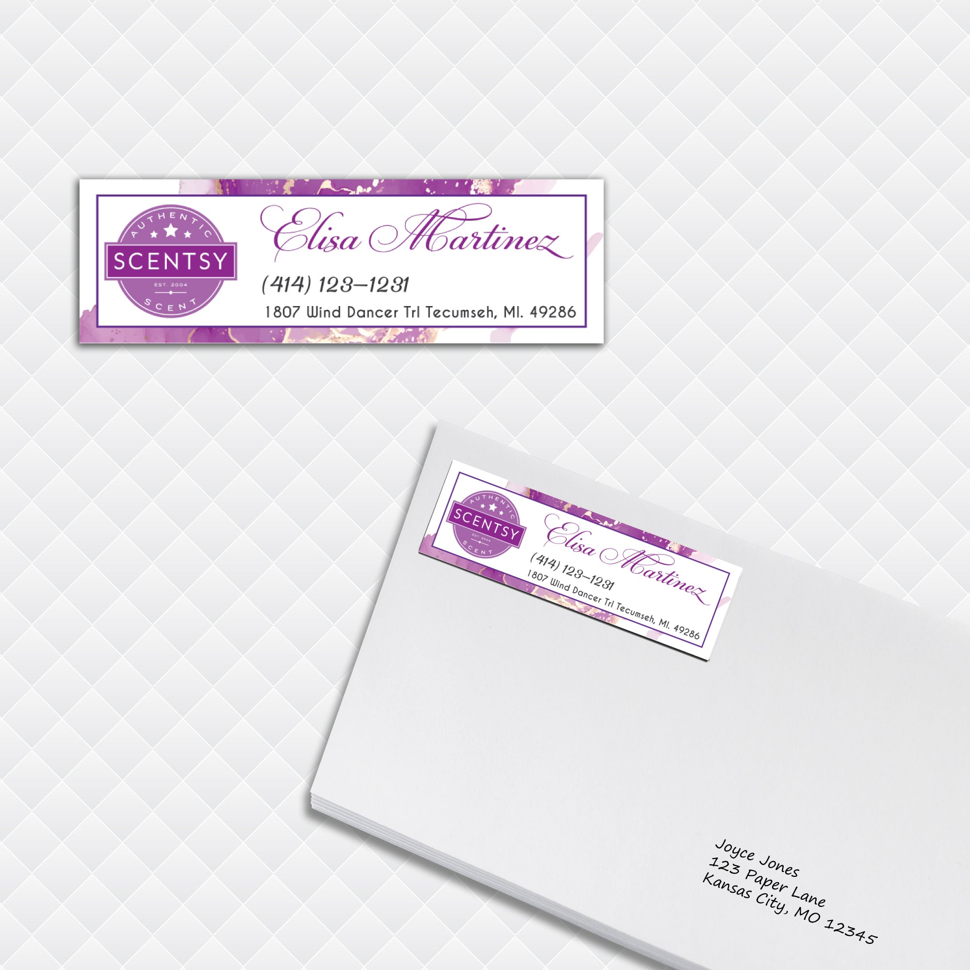 Purple Gold Scentsy Address Label Card, Personalized Scentsy Business Cards SS14
