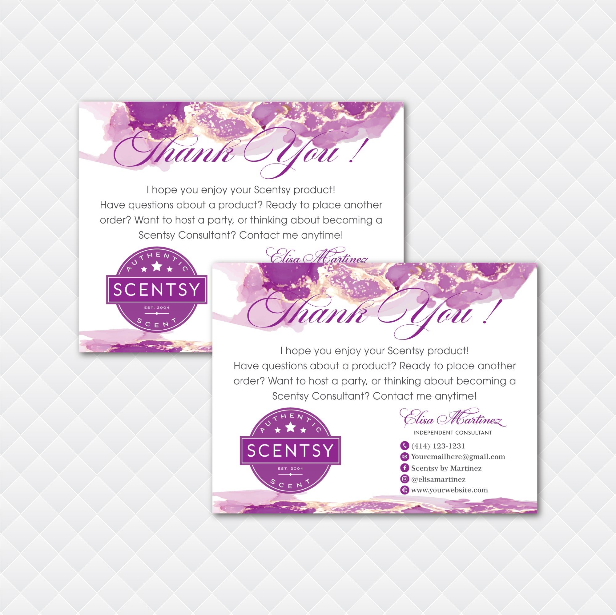 Purple Gold Scentsy Thank You Card, Personalized Scentsy Business Cards SS14